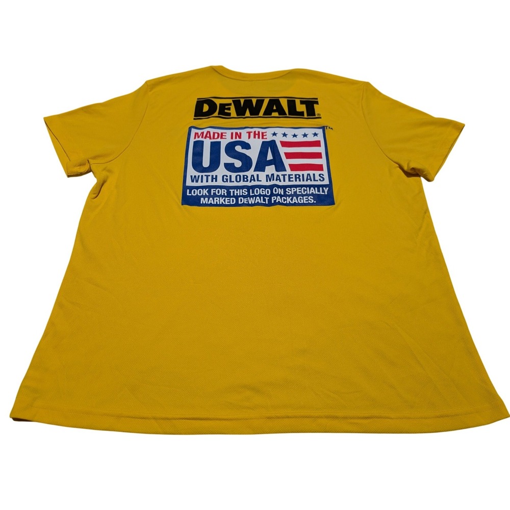 DeWalt T-Shirt Mens 2XL Yellow Expert Performance Made in USA Graphic Work Tee